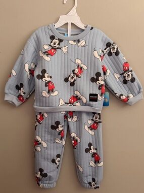 NEW Light Blue Mickey Mouse Quilted Set 3T